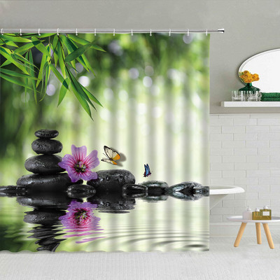 Zen kamen Vodeni cvijet Leptir Zavjesa za tuš Kupaonski dodaci Kupaonske vodootporne zavjese Home Decor Estetika Cortina