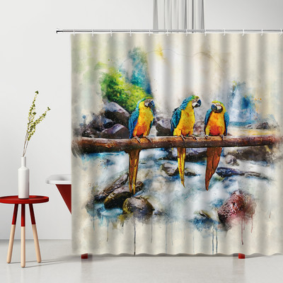 Ptice Zavjesa za tuš Papiga Uređenje doma Vodootporna zavjesa Zaslon za kadu Dječji kupaonski dodaci s kukama Cortina Baño