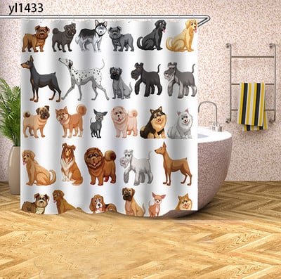Zavjese za tuširanje s uzorkom buldoga Crtana zavjesa za kadu Mačka Štene Otisnuta tkanina Poliester Zaslon za kupaonicu Kućni dekor Cortina Ducha