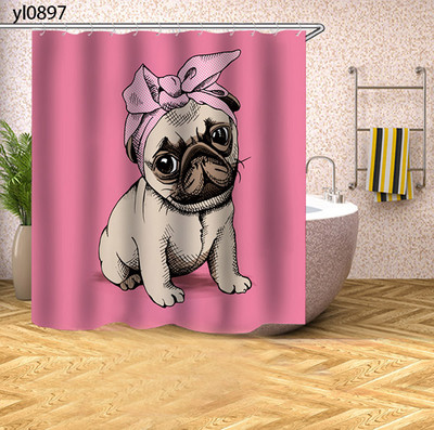 Zavjese za tuširanje s uzorkom buldoga Crtana zavjesa za kadu Mačka Štene Otisnuta tkanina Poliester Zaslon za kupaonicu Kućni dekor Cortina Ducha