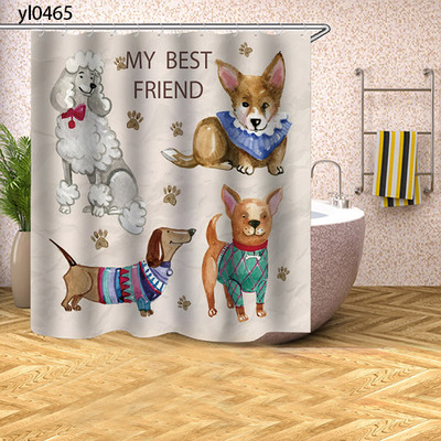 Zavjese za tuširanje s uzorkom buldoga Crtana zavjesa za kadu Mačka Štene Otisnuta tkanina Poliester Zaslon za kupaonicu Kućni dekor Cortina Ducha
