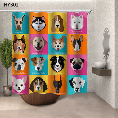 Zavjese za tuširanje s uzorkom buldoga Crtana zavjesa za kadu Mačka Štene Otisnuta tkanina Poliester Zaslon za kupaonicu Kućni dekor Cortina Ducha