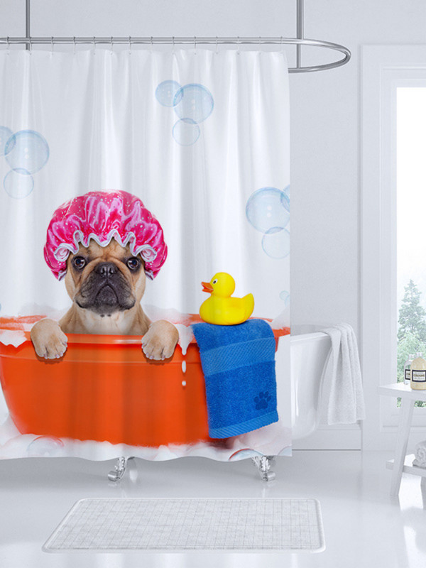 Zavjese za tuširanje s uzorkom buldoga Crtana zavjesa za kadu Mačka Štene Otisnuta tkanina Poliester Zaslon za kupaonicu Kućni dekor Cortina Ducha