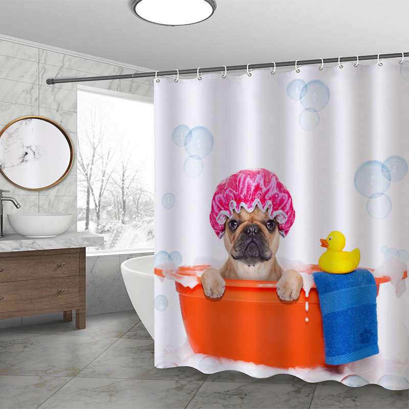Zavjese za tuširanje s uzorkom buldoga Crtana zavjesa za kadu Mačka Štene Otisnuta tkanina Poliester Zaslon za kupaonicu Kućni dekor Cortina Ducha