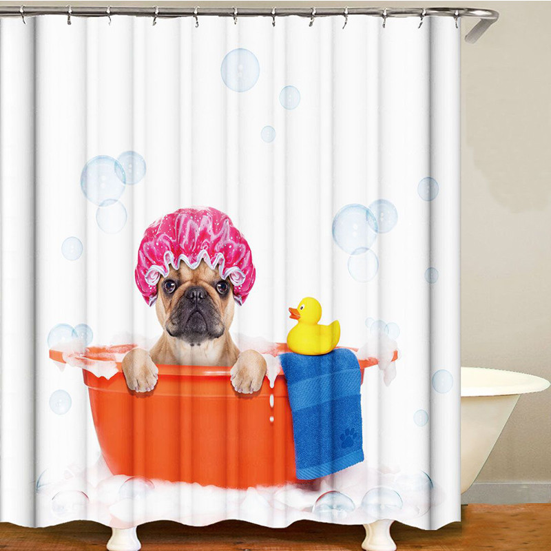 Zavjese za tuširanje s uzorkom buldoga Crtana zavjesa za kadu Mačka Štene Otisnuta tkanina Poliester Zaslon za kupaonicu Kućni dekor Cortina Ducha