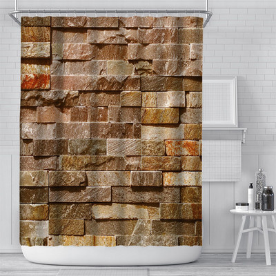 Pradžia Dušo užuolaidos Nauja akmens plytų medžio raštas vandeniui atsparus pelėsiui atsparus audinys Vonios užuolaidos Akmens plyta Mediena Cortina Ducha