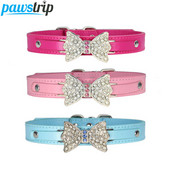 pawstrip Veličina 5 Pet ogrlica za male pse Kožna mašna Ogrlica za mačke Bling Rhinestone Puppy Ogrlica Pomeranian Teddy Ogrlica za pse
