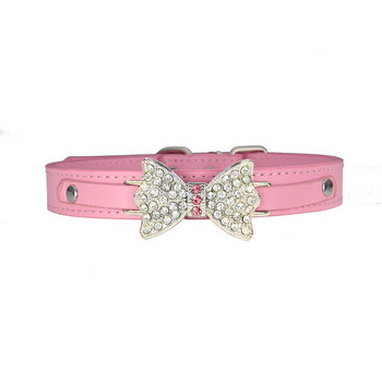 pawstrip 5 Size Pet Small Dog Collar Leather Bow Cat Collar Bling Rhinestone Puppy Collar Pomeranian Teddy Collar For Dogs