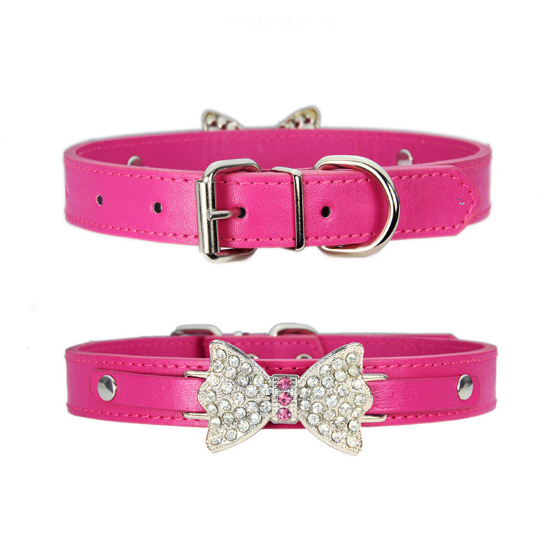 pawstrip Veličina 5 Pet ogrlica za male pse Kožna mašna Ogrlica za mačke Bling Rhinestone Puppy Ogrlica Pomeranian Teddy Ogrlica za pse