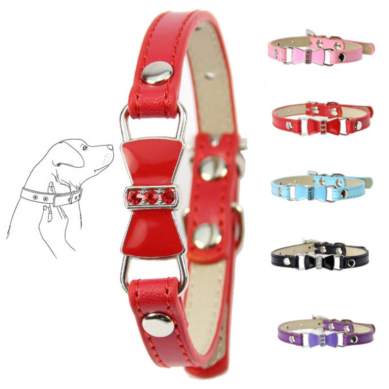 Slatka PU kožna ogrlica za kućne ljubimce, podesiva slatka mašna od vještačkih dijamanata, ogrlica za pse, mačke, štene, mače, ukrasna ogrlica, potrepštine za kućne ljubimce