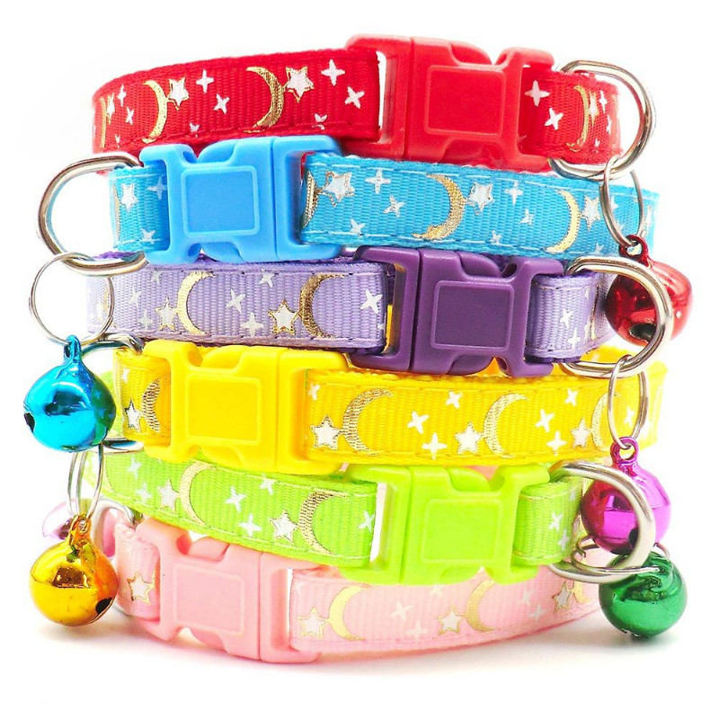 Slatka ogrlica za mačke i pse, otisak mjesečeve zvijezde sa zvonom, odvojiva ogrlica za mačke, ogrlica za kućne ljubimce, mačka, ogrlica, podesiva sigurnosna ogrlica za mače