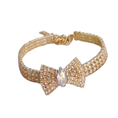 Ogrlica za pse, podesiva ogrlica za mačke, cirkonska mašna, vještački dijamant Diomandski privjesak, nakit, luksuzni metalni bakreni ogrlice za pse, dodaci za pse