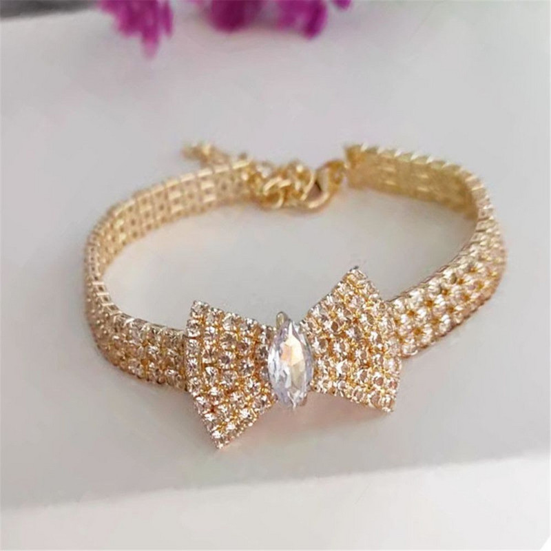 Ogrlica za pse, podesiva ogrlica za mačke, cirkonska mašna, vještački dijamant Diomandski privjesak, nakit, luksuzni metalni bakreni ogrlice za pse, dodaci za pse