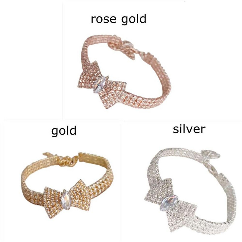 Ogrlica za pse, podesiva ogrlica za mačke, cirkonska mašna, vještački dijamant Diomandski privjesak, nakit, luksuzni metalni bakreni ogrlice za pse, dodaci za pse