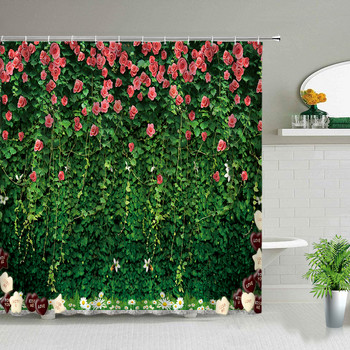 Ανοιξιάτικο σκηνικό Φυτό Λουλούδια Τοίχου Σετ κουρτινών μπάνιου λουλουδάτο φυσικό τοπίο Διακόσμηση τοίχου κήπου Κρεμαστά κουρτίνες