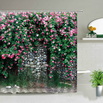 Ανοιξιάτικο σκηνικό Φυτό Λουλούδια Τοίχου Σετ κουρτινών μπάνιου λουλουδάτο φυσικό τοπίο Διακόσμηση τοίχου κήπου Κρεμαστά κουρτίνες