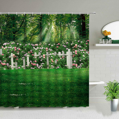 Proljetni krajolik Biljke Cvijeće Zid Kupaonica Set zavjesa za tuš Cvjetni prirodni krajolik Vrtni zidni ukrasi Viseće zavjese