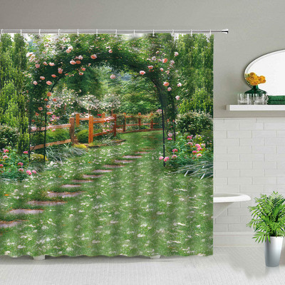Proljetni krajolik Biljke Cvijeće Zid Kupaonica Set zavjesa za tuš Cvjetni prirodni krajolik Vrtni zidni ukrasi Viseće zavjese