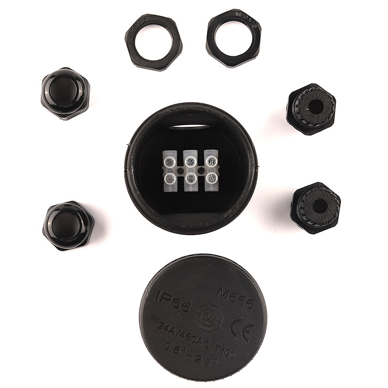 Vodootporna razvodna kutija za vanjske prostore, okrugla, 2-smjerna IP66 utičnica za električni kabel 24A/450V s 3-pinskom stezaljkom 4mm-8mm raspon kabela