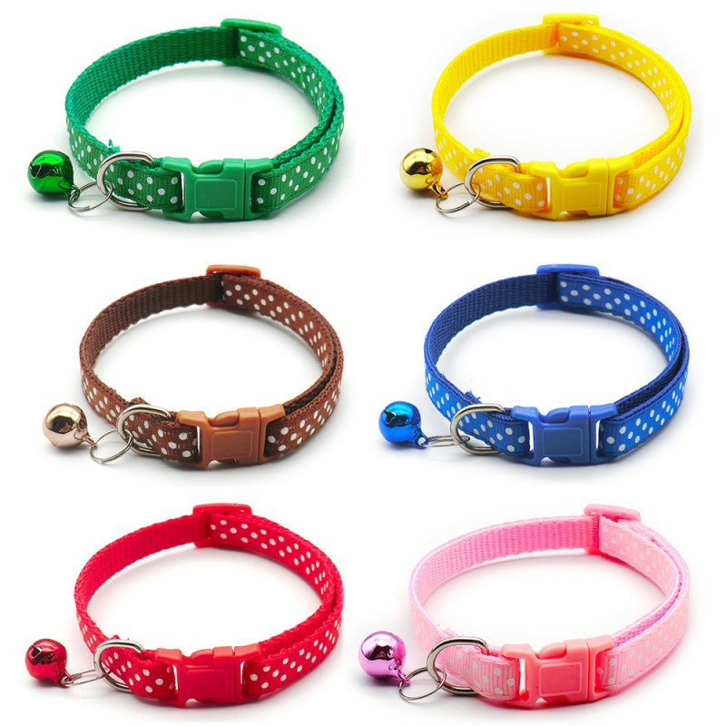 Novi dolazak, podesive ogrlice za mačke, svijetle boje, najlonska ogrlica s točkastim ispisom za kućne ljubimce, psiće, mačje ogrlice sa šarenim zvonom
