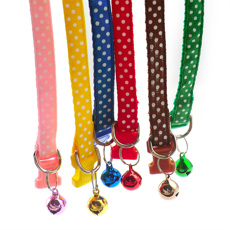 Novi dolazak, podesive ogrlice za mačke, svijetle boje, najlonska ogrlica s točkastim ispisom za kućne ljubimce, psiće, mačje ogrlice sa šarenim zvonom