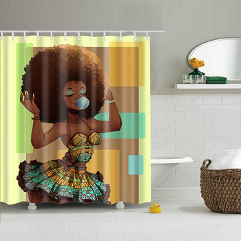 Ποιοτική κουρτίνα μπάνιου Διαφορετική προσαρμοσμένη αδιάβροχη κουρτίνα μπάνιου αφρικανική γυναίκα από πολυεστέρα για ντους μπάνιου