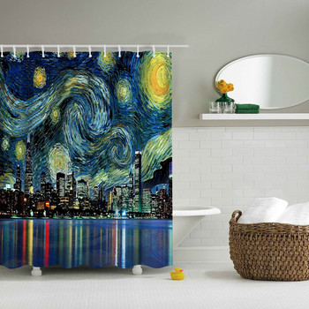 Αφηρημένη τέχνη κουρτίνα μπάνιου Van Gogh 3D Printed City Landscape Κουρτίνες μπάνιου Διακόσμηση αδιάβροχο ύφασμα πολυεστέρας
