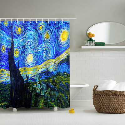 Apstraktna umjetnička zavjesa za tuš Van Gogh 3D ispisan gradski pejzaž Kupaonske zavjese Dekor vodootporna tkanina poliester
