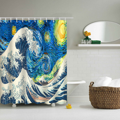 Apstraktna umjetnička zavjesa za tuš Van Gogh 3D ispisan gradski pejzaž Kupaonske zavjese Dekor vodootporna tkanina poliester