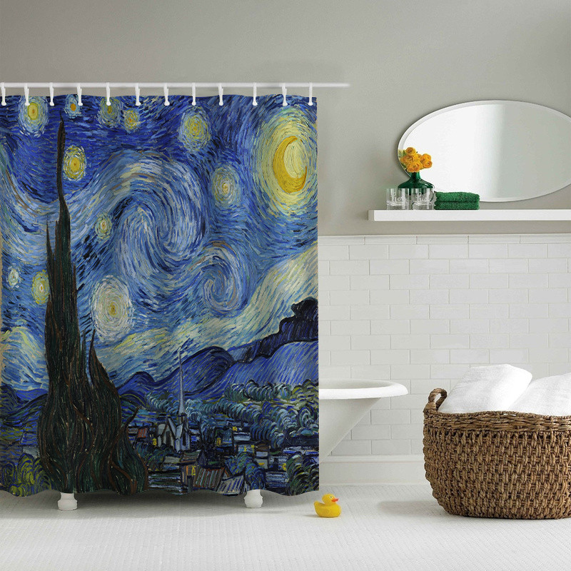 Apstraktna umjetnička zavjesa za tuš Van Gogh 3D ispisan gradski pejzaž Kupaonske zavjese Dekor vodootporna tkanina poliester
