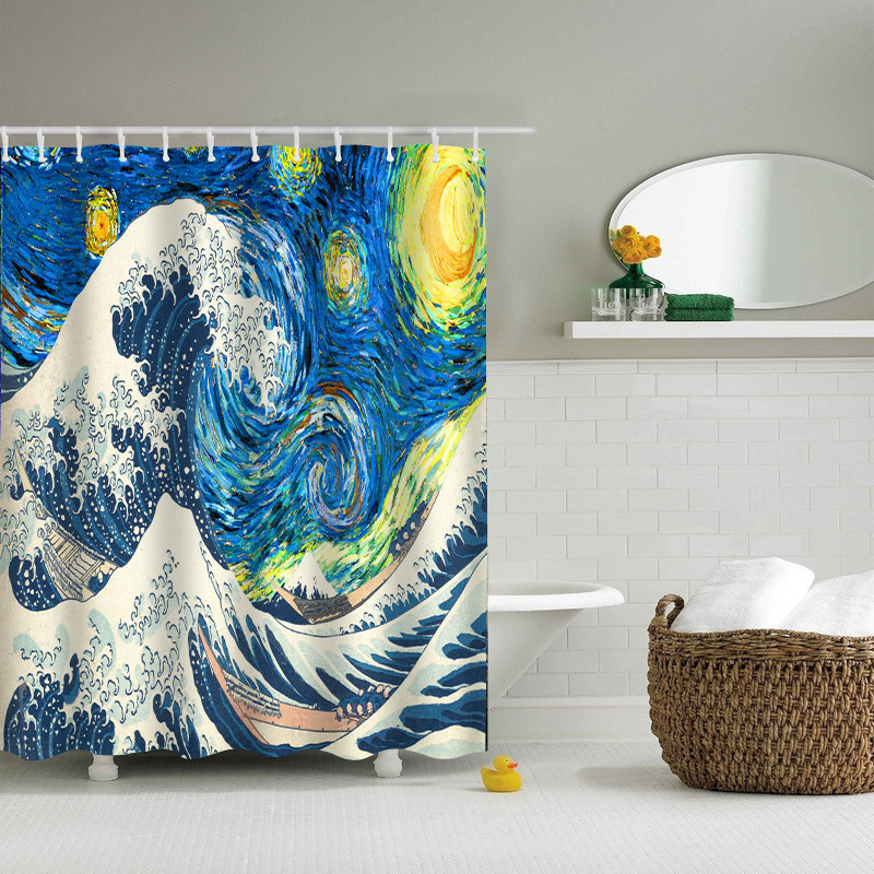 Apstraktna umjetnička zavjesa za tuš Van Gogh 3D ispisan gradski pejzaž Kupaonske zavjese Dekor vodootporna tkanina poliester