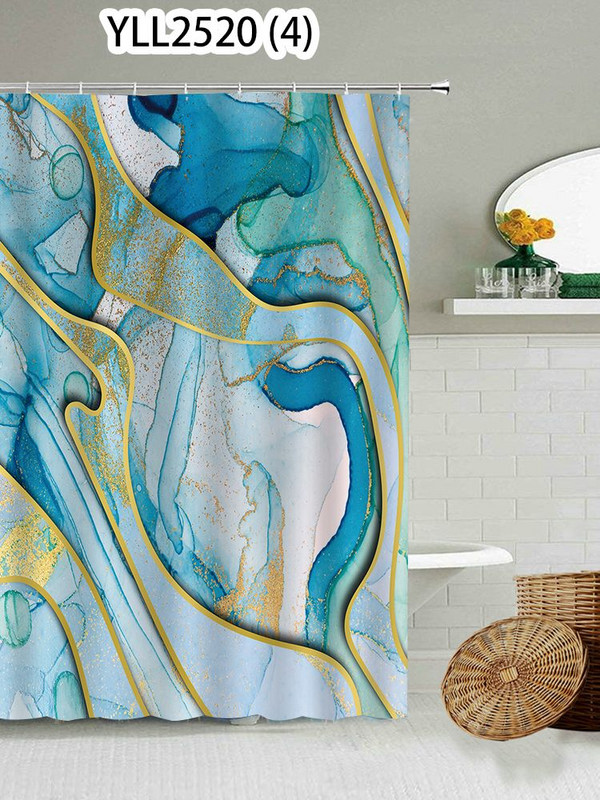 Plavo ružičasta zavjesa za kupaonicu Mramorni 3D ispis Fantasy Decoration Zavjese za tuš Tiskanje s kukama za kupaonicu Vodootporan