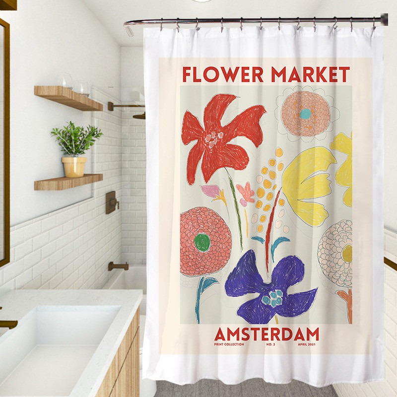 Vodootporna zavjesa za tuširanje Cvjetni umjetnički tiskani kupaonski zastori Zavjesa za kupanje od poliesterske tkanine za uređenje kupaonice