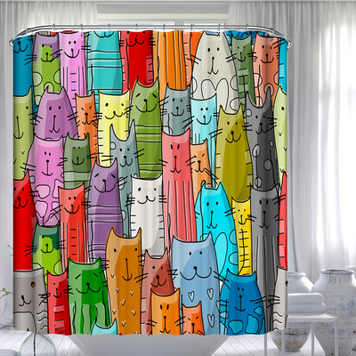 Smieklīgs jauks kaķu dušas aizkars 3D drukas dzīvnieku ūdensnecaurlaidīgs poliestera audums mājas dekorēšanai vannas ekrāna aizkars vannas istabas aksesuārs