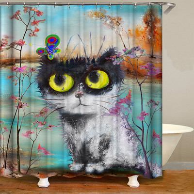 Smieklīgs jauks kaķu dušas aizkars 3D drukas dzīvnieku ūdensnecaurlaidīgs poliestera audums mājas dekorēšanai vannas ekrāna aizkars vannas istabas aksesuārs