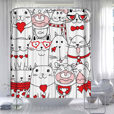 Smieklīgs jauks kaķu dušas aizkars 3D drukas dzīvnieku ūdensnecaurlaidīgs poliestera audums mājas dekorēšanai vannas ekrāna aizkars vannas istabas aksesuārs