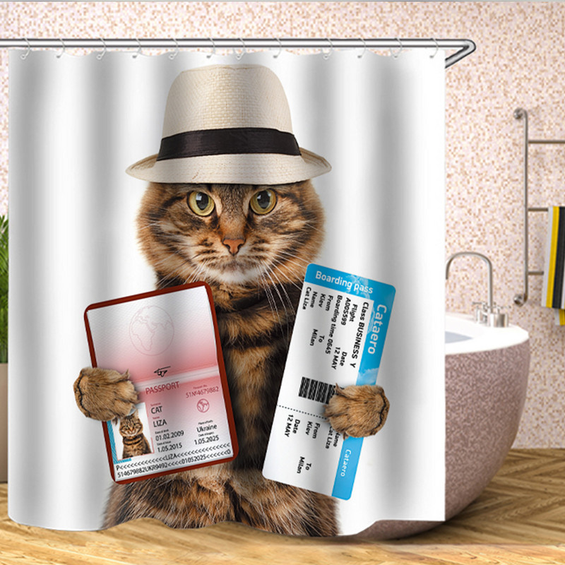 Smieklīgs jauks kaķu dušas aizkars 3D drukas dzīvnieku ūdensnecaurlaidīgs poliestera audums mājas dekorēšanai vannas ekrāna aizkars vannas istabas aksesuārs