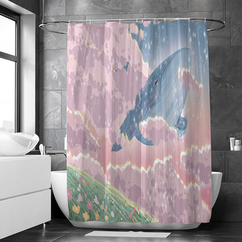 Гореща разпродажба Завеса за душ Карикатура Dream Whale Кърпа за душ Водоустойчива завеса за баня против плесен