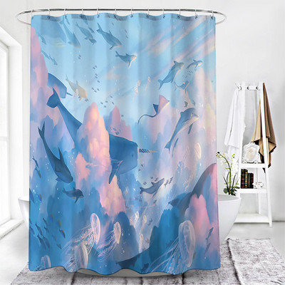 Karsta izpārdošana, dušas aizkars multfilma Dream Whale dušas audums ūdensizturīgs pret pelējumu vannas istabas starpsienu aizkars