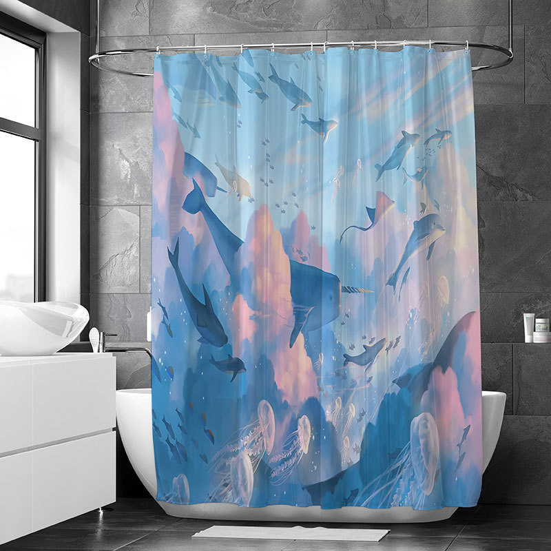 Karsta izpārdošana, dušas aizkars multfilma Dream Whale dušas audums ūdensizturīgs pret pelējumu vannas istabas starpsienu aizkars