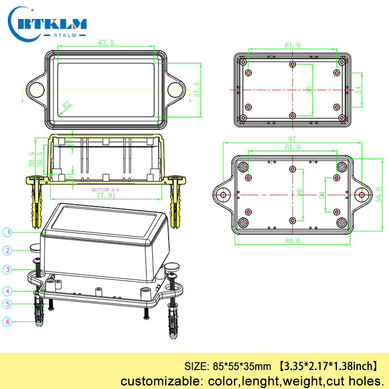 Razvodna kutija za montiranje na zid abs plastična projektna kutija uradi sam kućište za instrumente plastično kućište kućište stolna elektronička kutija 85*55*35 mm