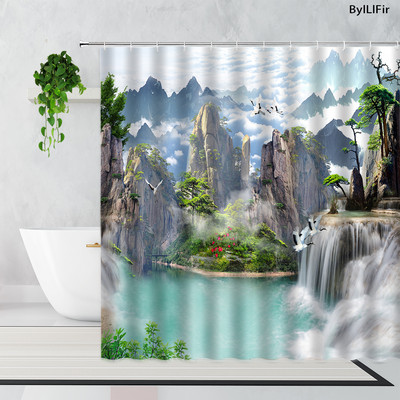 Zen bambus šumska zavjesa za tuširanje ljetna šuma džungla vodopad stijena priroda krajolik zavjese za kadu set zeleni krajolik kupaonica