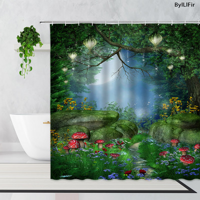 Zen bambus šumska zavjesa za tuširanje ljetna šuma džungla vodopad stijena priroda krajolik zavjese za kadu set zeleni krajolik kupaonica