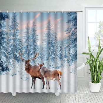 Άγρια ζώα Κουρτίνες μπάνιου με άλκες Χειμερινό δάσος Κέδρος ελάφια Φυσικό τοπίο Χριστουγεννιάτικη διακόσμηση με γάντζους Υφασμάτινη κουρτίνα μπάνιου