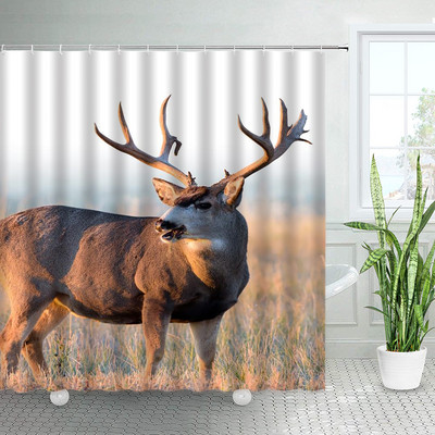 Divlje životinje Elk Zavjese za tuširanje Zimska šuma Cedar Jelen Prirodni krajolik Božićni ukras s kukama Zavjesa od tkanine za kupaonicu