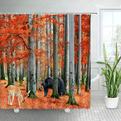 Divlje životinje Elk Zavjese za tuširanje Zimska šuma Cedar Jelen Prirodni krajolik Božićni ukras s kukama Zavjesa od tkanine za kupaonicu