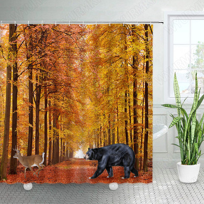 Divlje životinje Elk Zavjese za tuširanje Zimska šuma Cedar Jelen Prirodni krajolik Božićni ukras s kukama Zavjesa od tkanine za kupaonicu