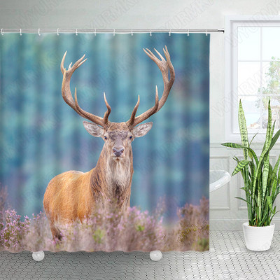 Divlje životinje Elk Zavjese za tuširanje Zimska šuma Cedar Jelen Prirodni krajolik Božićni ukras s kukama Zavjesa od tkanine za kupaonicu