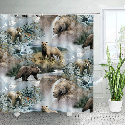 Divlje životinje Elk Zavjese za tuširanje Zimska šuma Cedar Jelen Prirodni krajolik Božićni ukras s kukama Zavjesa od tkanine za kupaonicu