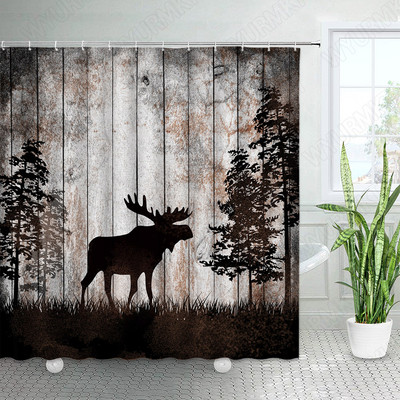 Divlje životinje Elk Zavjese za tuširanje Zimska šuma Cedar Jelen Prirodni krajolik Božićni ukras s kukama Zavjesa od tkanine za kupaonicu